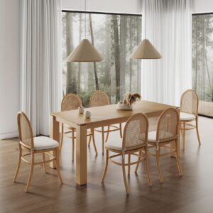 Manhattan Comfort 7-Piece Rockaway Modern 70.86 Solid Wood Dining Set in Nature with 6 Paragon 1.0 Dining Chairs