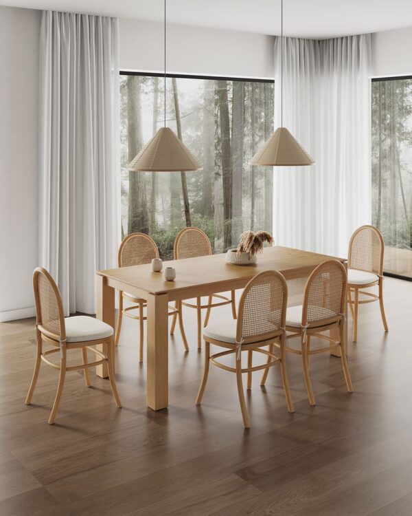 Manhattan Comfort 7-Piece Rockaway Modern 70.86 Solid Wood Dining Set in Nature with 6 Paragon 1.0 Dining Chairs