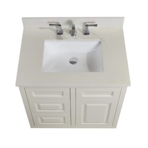 Altair 61031-CTP-MW Belluno 31 Inch Single Bathroom Vanity Top in Milano White with Ceramic Rectangle Undermount Sink