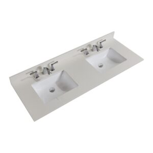 Altair 61061-CTP-MW Belluno 61 Inch Double Bathroom Vanity Top in Milano White with Ceramic Rectangle Undermount Sinks