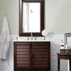 James Martin 620-V36-BNM-3AF Portland 36 Inch Single Vanity in Burnished Mahogany with 3 cm Arctic Fall Solid Surface Top