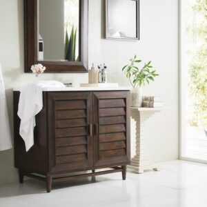 James Martin 620-V36-BNM-3CAR Portland 36 Inch Single Vanity in Burnished Mahogany with 3 cm Carrara Marble Top