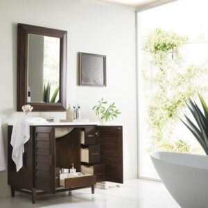 James Martin 620-V36-BNM-3CAR Portland 36 Inch Single Vanity in Burnished Mahogany with 3 cm Carrara Marble Top