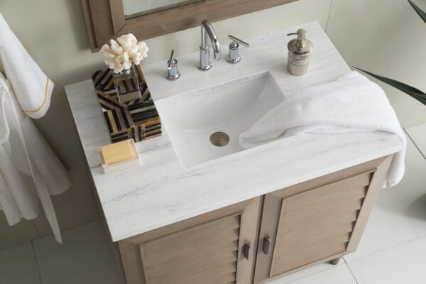 James Martin 620-V36-WW-3AF Portland 36 Inch Single Vanity in Whitewashed Walnut with 3 cm Arctic Fall Solid Surface Top