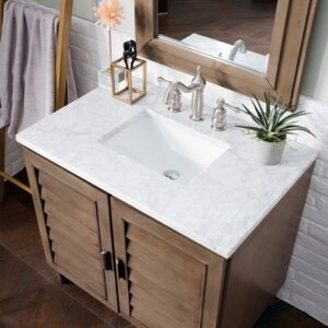 James Martin 620-V36-WW-3CAR Portland 36 Inch Single Vanity in Whitewashed Walnut with 3 cm Carrara Marble Top