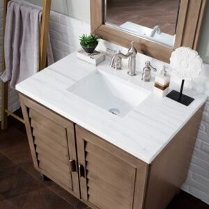 James Martin 620-V36-WW-3AF Portland 36 Inch Single Vanity in Whitewashed Walnut with 3 cm Arctic Fall Solid Surface Top