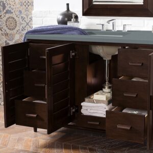 James Martin 620-V48-BNM-3CBL Portland 48 Inch Single Vanity Cabinet with Cala Blue Quartz Top - Burnished Mahogany