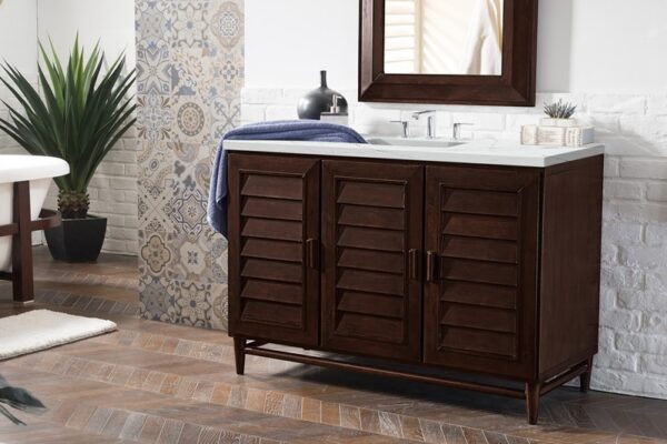 James Martin 620-V48-BNM-3ENC Portland 48 Inch Single Vanity Cabinet with Ethereal Noctis Quartz Top - Burnished Mahogany