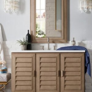 James Martin 620-V48-WW-3AF Portland 48 Inch Single Vanity in Whitewashed Walnut with 3 cm Arctic Fall Solid Surface Top