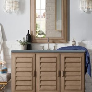 James Martin 620-V48-WW-3CBL Portland 48 Inch Single Vanity Cabinet with Cala Blue Quartz Top - Whitewashed Walnut