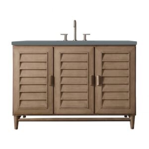 James Martin 620-V48-WW-3CBL Portland 48 Inch Single Vanity Cabinet with Cala Blue Quartz Top - Whitewashed Walnut