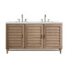 James Martin 620-V60D-WW-3ENC Portland 60 Inch Double Vanity Cabinet with Ethereal Noctis Quartz Top - Whitewashed Walnut