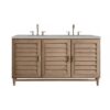 James Martin 620-V60D-WW-3ESR Portland 60 Inch Double Vanity Whitewashed Walnut with 3 CM Eternal Serena Quartz Top