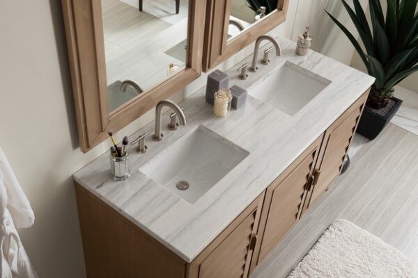 James Martin 620-V60D-WW-3AF Portland 60 Inch Double Vanity in Whitewashed Walnut with 3 cm Arctic Fall Solid Surface Top