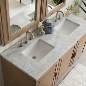 James Martin 620-V60D-WW-3CAR Portland 60 Inch Double Vanity in Whitewashed Walnut with 3 cm Carrara Marble Top