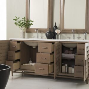 James Martin 620-V72-WW-3AF Portland 72 Inch Double Vanity in Whitewashed Walnut with 3 cm Arctic Fall Solid Surface Top