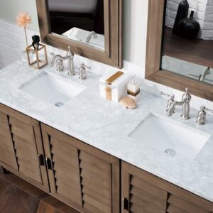 James Martin 620-V72-WW-3CAR Portland 72 Inch Double Vanity in Whitewashed Walnut with 3 cm Carrara Marble Top