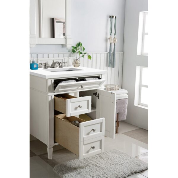 James Martin 650-V30-3WZ Brittany 30 Inch Single Vanity with 3cm White Zeus Quartz Top