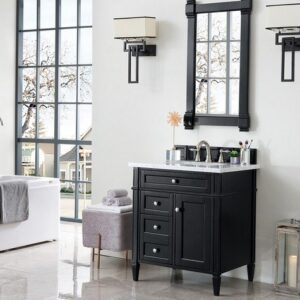 James Martin 650-V30-BKO-3AF Brittany 30 Inch Single Vanity in Black Onyx with 3 cm Arctic Fall Solid Surface Top