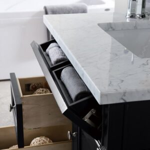 James Martin 650-V30-BKO-3CAR Brittany 30 Inch Single Vanity in Black Onyx with 3 cm Carrara Marble Top