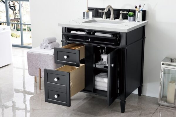 James Martin 650-V30-BKO-3ENC Brittany 30 Inch Single Vanity Cabinet with Ethereal Noctis Quartz Top - Black Onyx