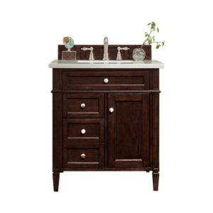 James Martin 650-V30-BNM-3CAR Brittany 30 Inch Single Vanity in Burnished Mahogany with 3 cm Carrara Marble Top