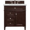 James Martin 650-V30-BNM-3ENC Brittany 30 Inch Single Vanity Cabinet with Ethereal Noctis Quartz Top - Burnished Mahogany