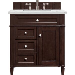 James Martin 650-V30-BNM-3ENC Brittany 30 Inch Single Vanity Cabinet with Ethereal Noctis Quartz Top - Burnished Mahogany