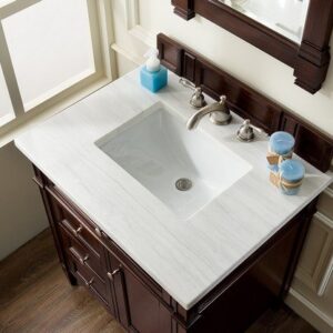 James Martin 650-V30-BNM-3AF Brittany 30 Inch Single Vanity in Burnished Mahogany with 3 cm Arctic Fall Solid Surface Top