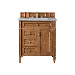 James Martin 650-V30-SBR-3AF Brittany 30 Inch Single Vanity in Saddle Brown with 3 CM Arctic Fall Solid Surface Top