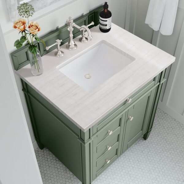 James Martin 650-V30-SC-3AF Brittany 30 Inch Smokey Celadon Single Sink Vanity with 3 cm Arctic Fall Top