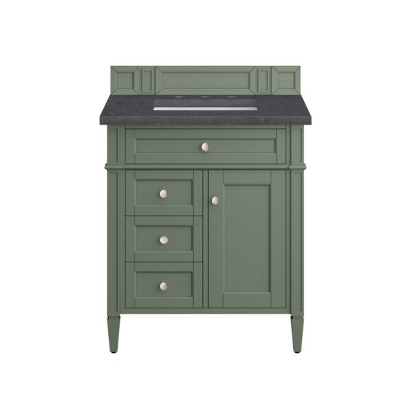 James Martin 650-V30-SC-3CSP Brittany 30 Inch Smokey Celadon Single Sink Vanity with 3 cm Charcoal Soapstone Top