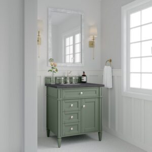 James Martin 650-V30-SC-3CSP Brittany 30 Inch Smokey Celadon Single Sink Vanity with 3 cm Charcoal Soapstone Top