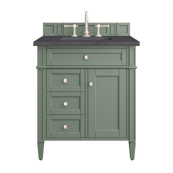 James Martin 650-V30-SC-3CSP Brittany 30 Inch Smokey Celadon Single Sink Vanity with 3 cm Charcoal Soapstone Top