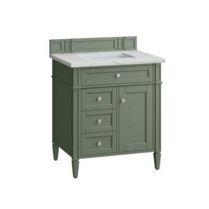 James Martin 650-V30-SC-3ENC Brittany 30 Inch Smokey Celadon Single Sink Vanity with 3 cm Ethereal Noctis Top