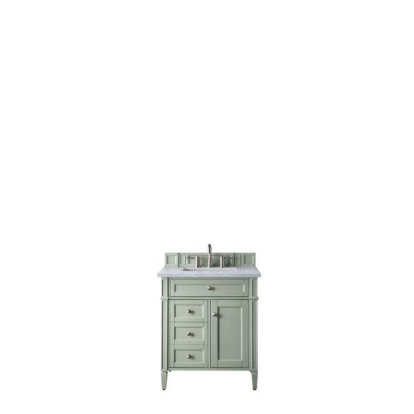 James Martin 650-V30-SGR-3AF Brittany 30 Inch Single Vanity in Sage Green with 3 CM Arctic Fall Solid Surface Top