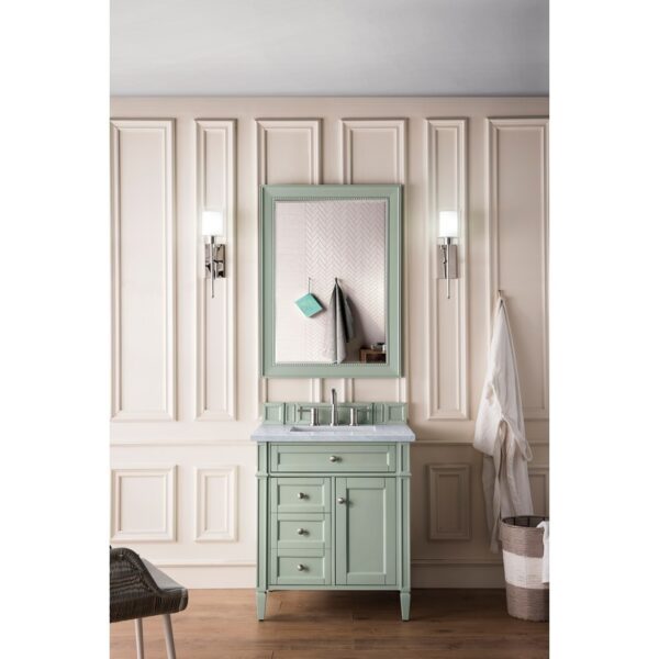 James Martin 650-V30-SGR-3CAR Brittany 30 Inch Single Vanity in Sage Green with 3 CM Carrara Marble Top