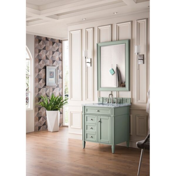 James Martin 650-V30-SGR-3EJP Brittany 30 Inch Single Vanity in Sage Green with 3 CM Eternal Jasmine Pearl Quartz Top