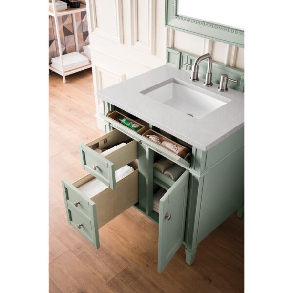 James Martin 650-V30-SGR-3ESR Brittany 30 Inch Single Vanity in Sage Green with 3 CM Eternal Serena Quartz Top