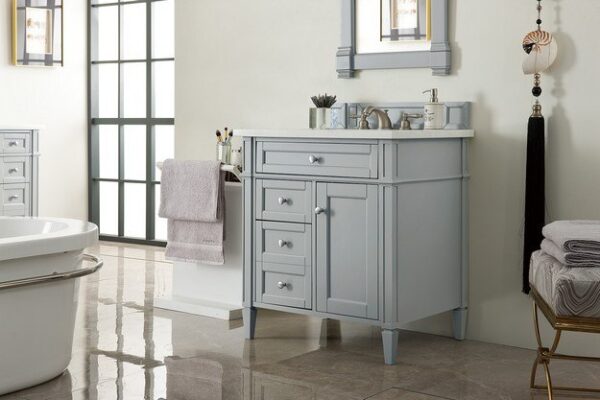 James Martin 650-V30-UGR-3AF Brittany 30 Inch Single Vanity in Urban Gray with 3 cm Arctic Fall Solid Surface Top