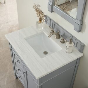 James Martin 650-V30-UGR-3AF Brittany 30 Inch Single Vanity in Urban Gray with 3 cm Arctic Fall Solid Surface Top