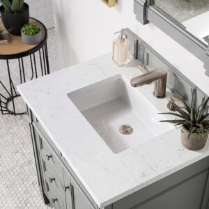 James Martin 650-V30-UGR-3EJP Brittany 30 Inch Single Vanity in Urban Gray with 3 cm Eternal Jasmine Pearl Quartz Top with Sink