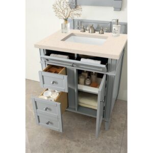 James Martin 650-V30-UGR-3EMR Brittany 30 Inch Single Vanity in Urban Gray with 3 CM Eternal Marfil Quartz Top