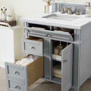 James Martin 650-V30-UGR-3ENC Brittany 30 Inch Single Vanity Cabinet with Ethereal Noctis Quartz Top - Urban Gray