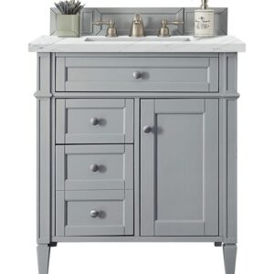 James Martin 650-V30-UGR-3ENC Brittany 30 Inch Single Vanity Cabinet with Ethereal Noctis Quartz Top - Urban Gray