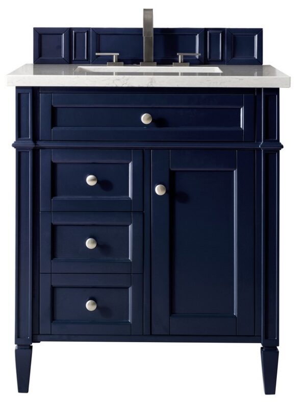 James Martin 650-V30-VBL-3CAR Brittany 30 Inch Single Vanity in Victory Blue with 3 cm Carrara Marble Top