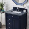 James Martin 650-V30-VBL-3CSP Brittany 30 Inch Single Vanity in Victory Blue with 3 cm Charcoal Soapstone Quartz Top with Sink