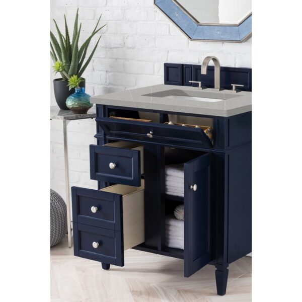 James Martin 650-V30-VBL-3ESR Brittany 30 Inch Single Vanity in Victory Blue with 3 CM Eternal Serena Quartz Top