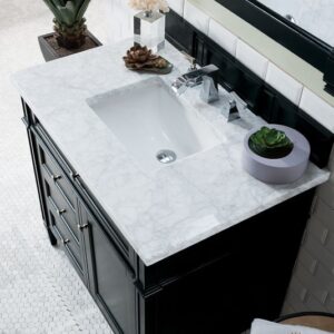 James Martin 650-V36-BKO-3CAR Brittany 36 Inch Black Onyx Single Vanity with 3 cm Carrara Marble Top