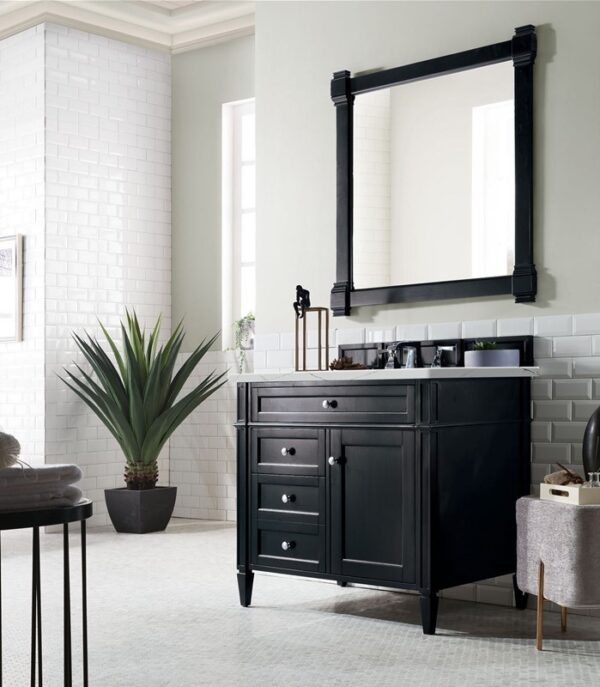 James Martin 650-V36-BKO-3ENC Brittany 36 Inch Single Vanity Cabinet with Ethereal Noctis Quartz Top - Black Onyx